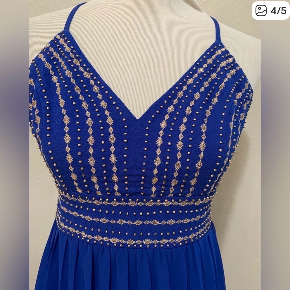NWT Lulu's Royal Blue Beaded Maxi Dress - Picture 5 of 7